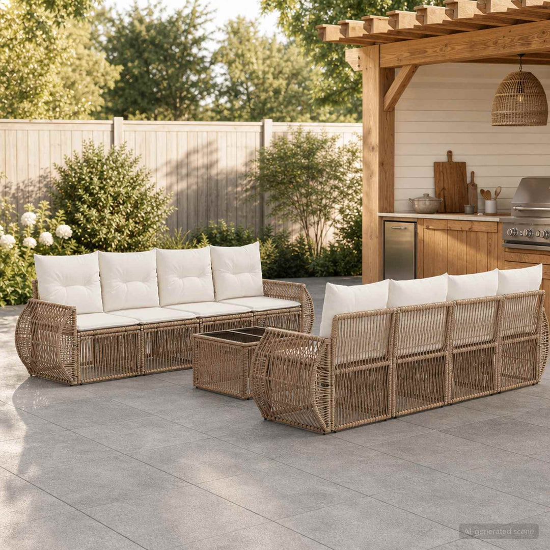 Havesofa Sæt 9 stk. Beige polyrattan