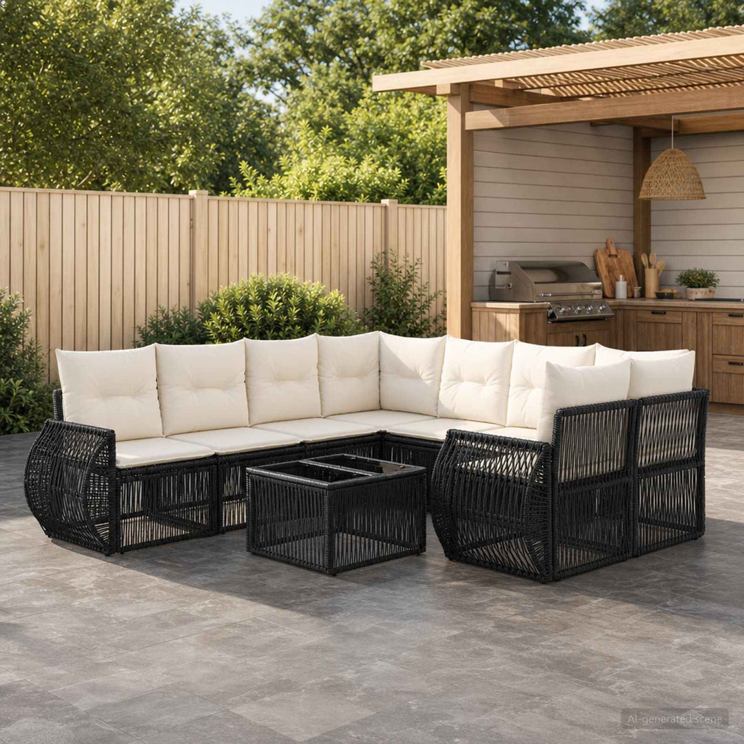 Havesofa Sæt 9 stk. Sort polyrattan