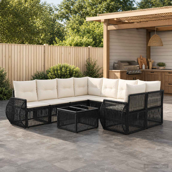 Havesofa Sæt 9 stk. Sort polyrattan