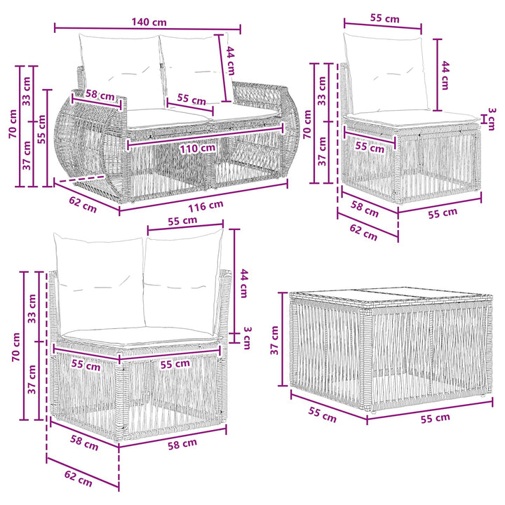 Havesofa Sæt 9 stk. Sort polyrattan
