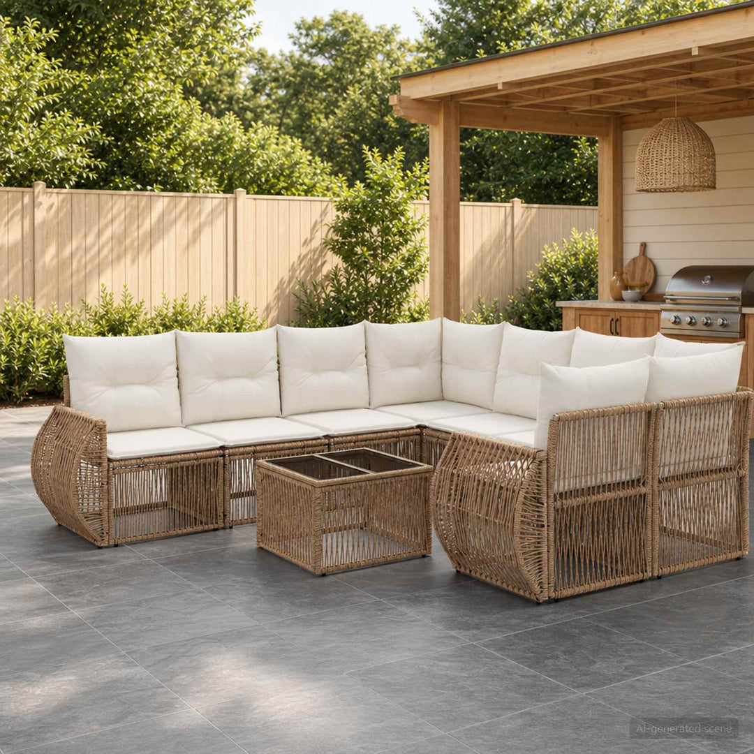 Havesofa Sæt 9 stk. Beige polyrattan