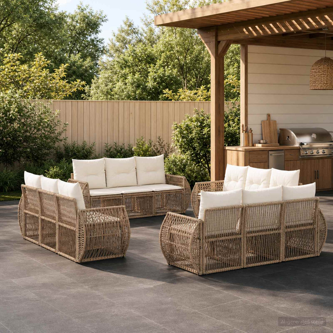 Havesofa Sæt 12 stk. Beige og cremehvid polyrattan