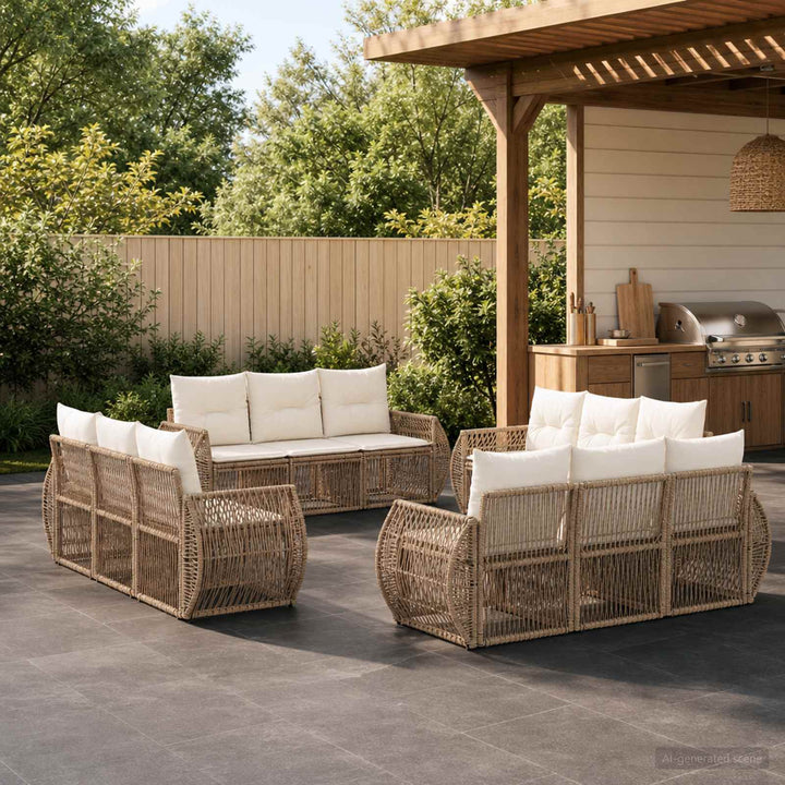 Havesofa Sæt 12 stk. Beige og cremehvid polyrattan