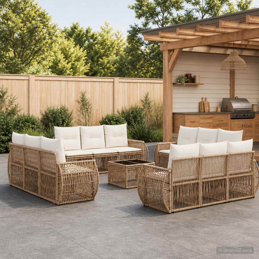 Havesofa Sæt 13 stk. Beige og cremehvid polyrattan