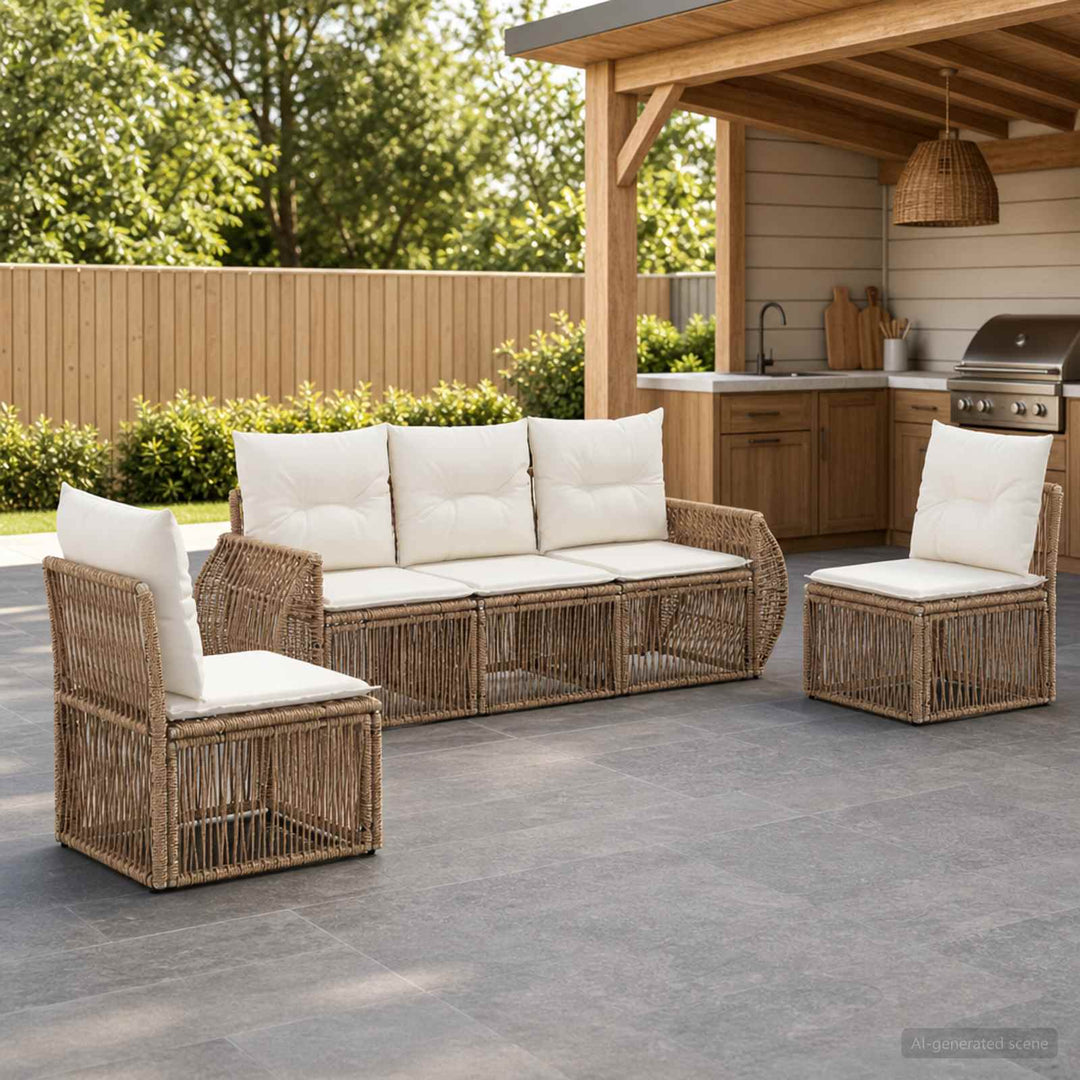 Havesofa Sæt 5 stk. Beige og cremehvid polyrattan