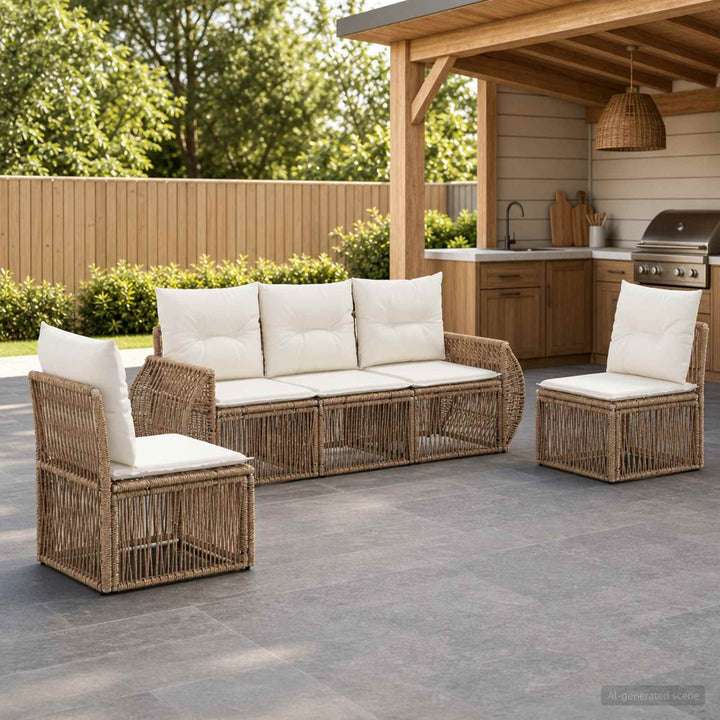 Havesofa Sæt 5 stk. Beige og cremehvid polyrattan