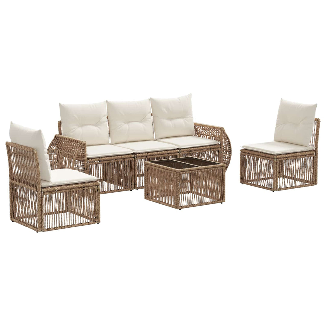 Havesofa Sæt 6 stk. Beige og cremehvid polyrattan