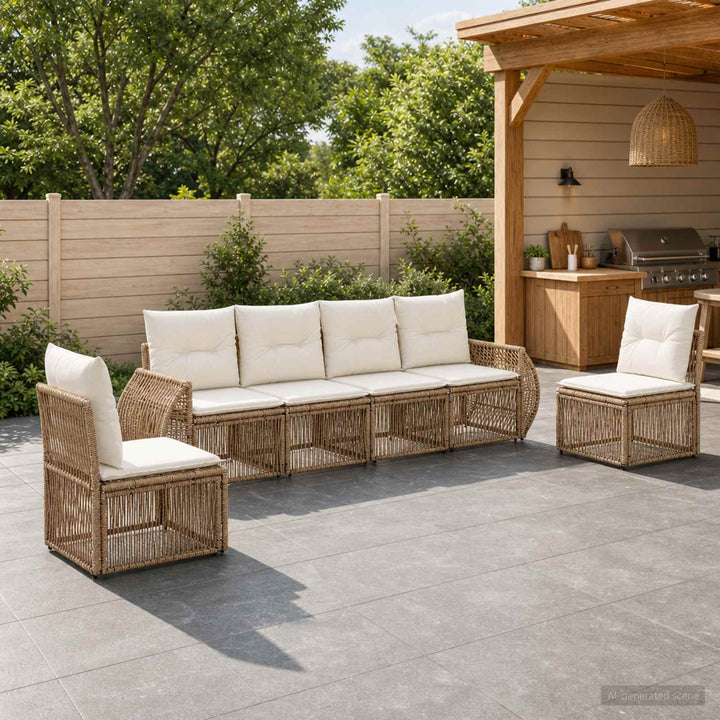 Havesofa Sæt 6 stk. Beige og cremehvid polyrattan