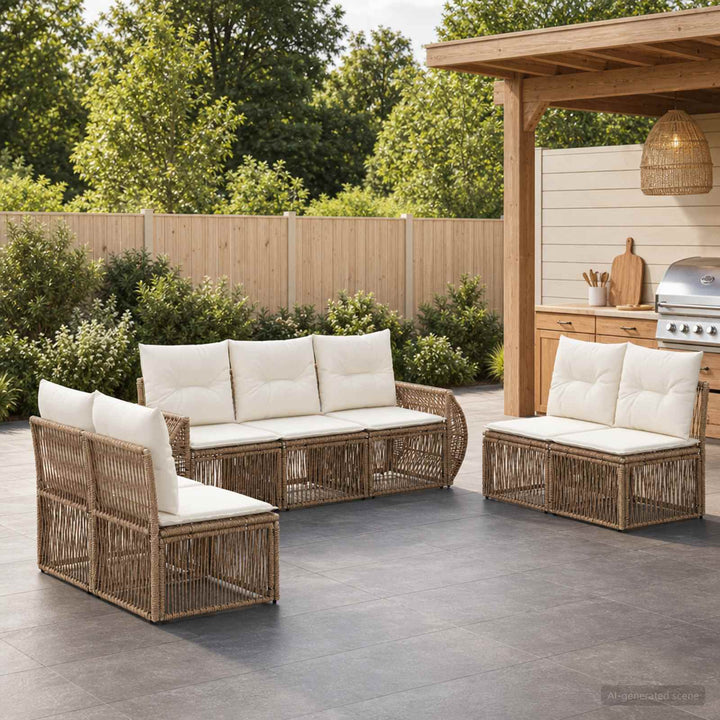 Havesofa Sæt 7 stk. Beige og cremehvid polyrattan