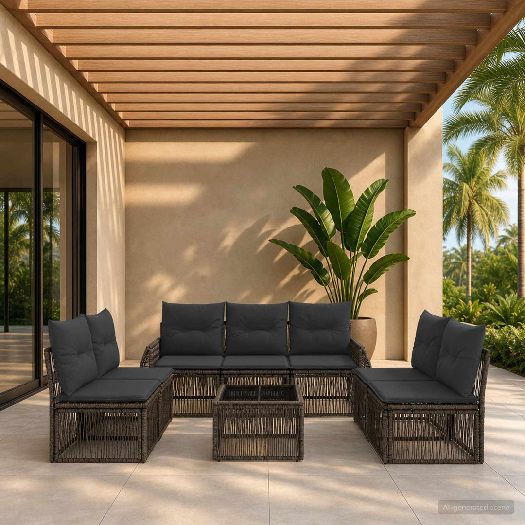 Havesofa Sæt 8 stk. Grå og Mørkegrå polyrattan