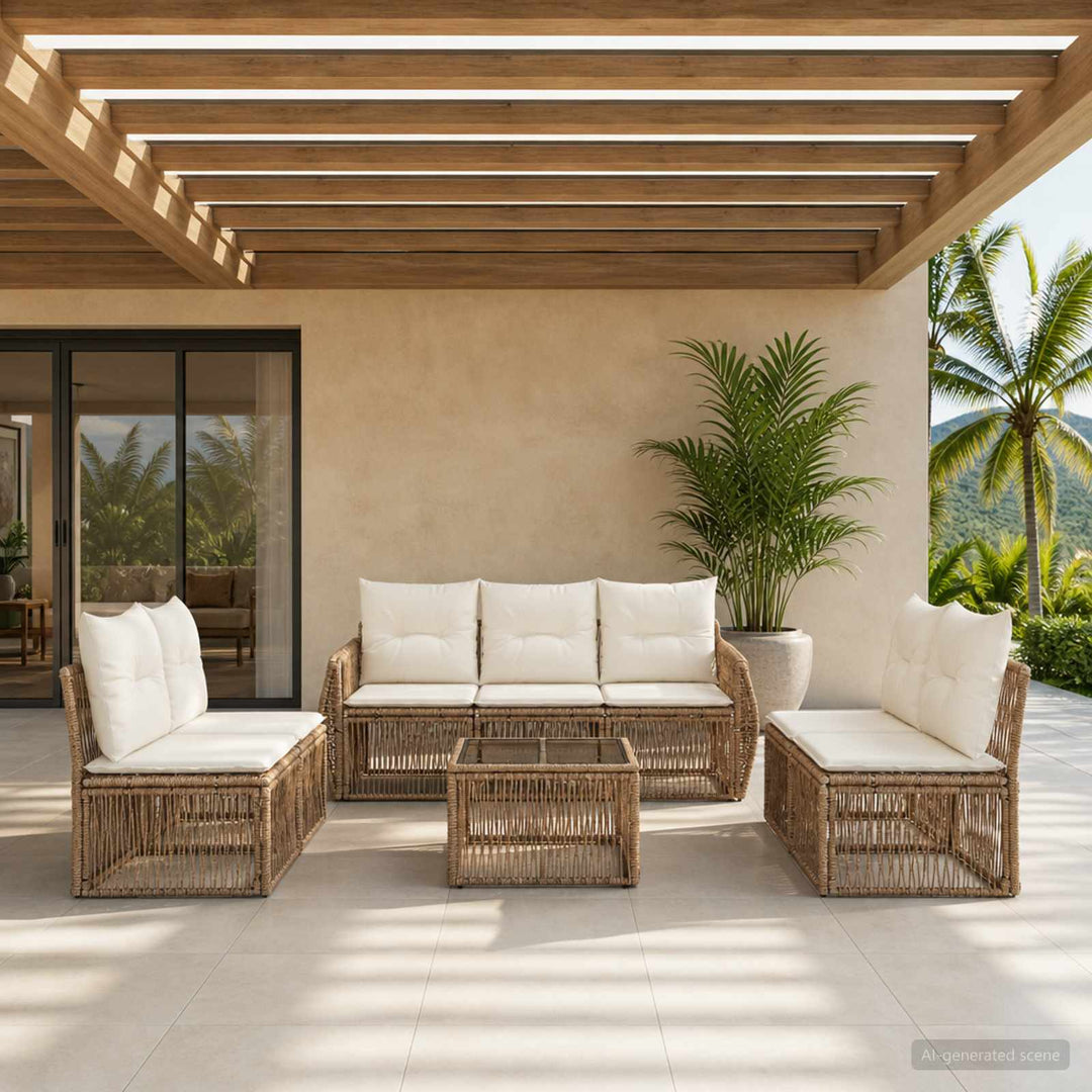 Havesofa Sæt 8 stk. Beige og cremehvid polyrattan