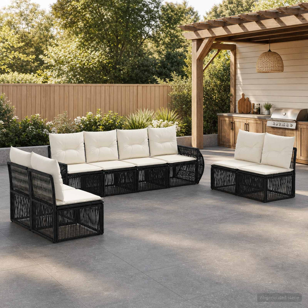 Havesofa Sæt 8 stk. Sort og Cremehvid polyrattan