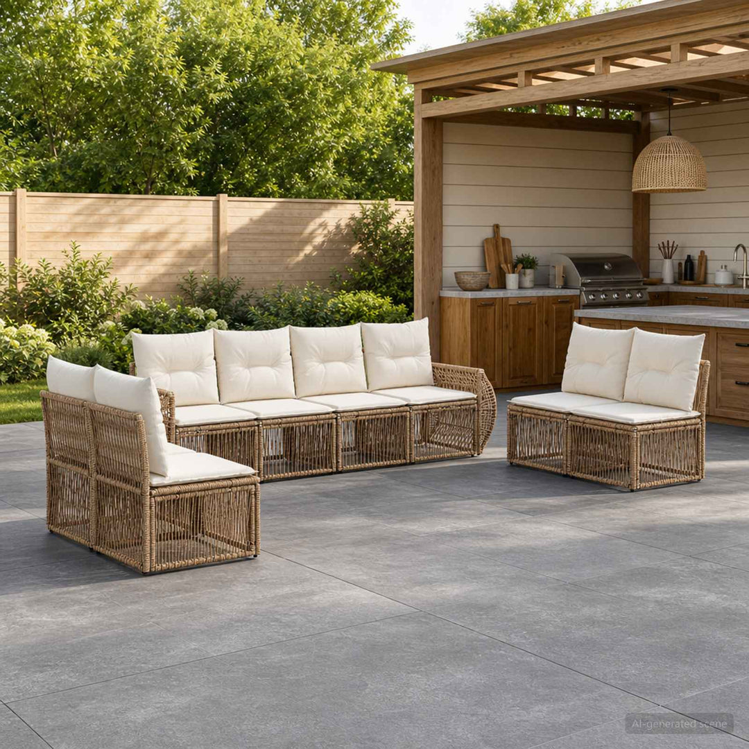 Havesofa Sæt 8 stk. Beige og cremehvid polyrattan