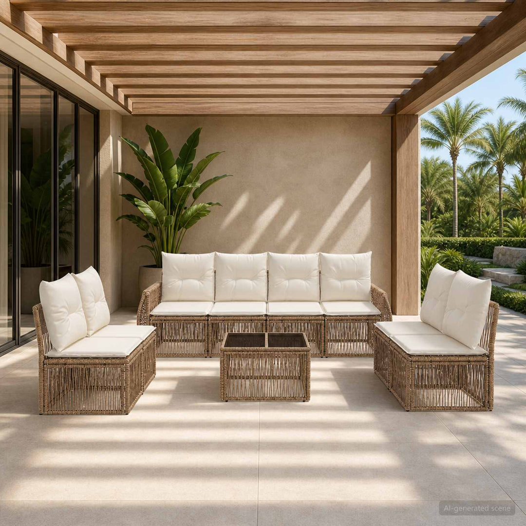 Havesofa Sæt 9 stk. Beige og cremehvid polyrattan