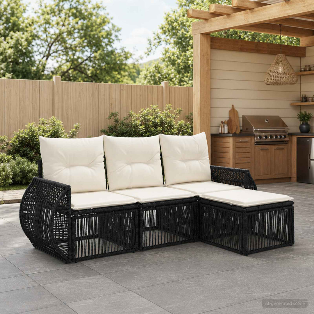 Havesofa Sæt 4 stk. Sort og Cremehvid polyrattan