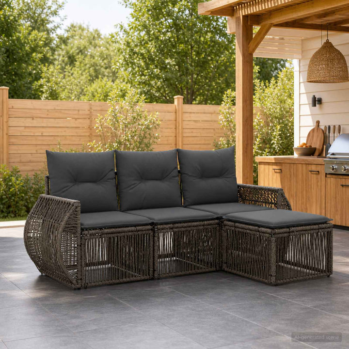 Havesofa Sæt 4 stk. Grå og Mørkegrå polyrattan