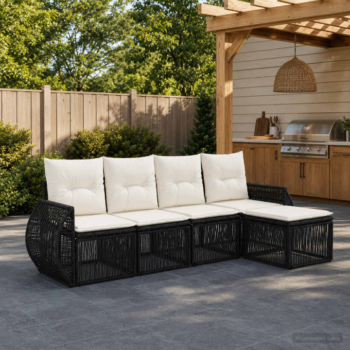 Havesofa Sæt 5 stk. Sort og Cremehvid polyrattan