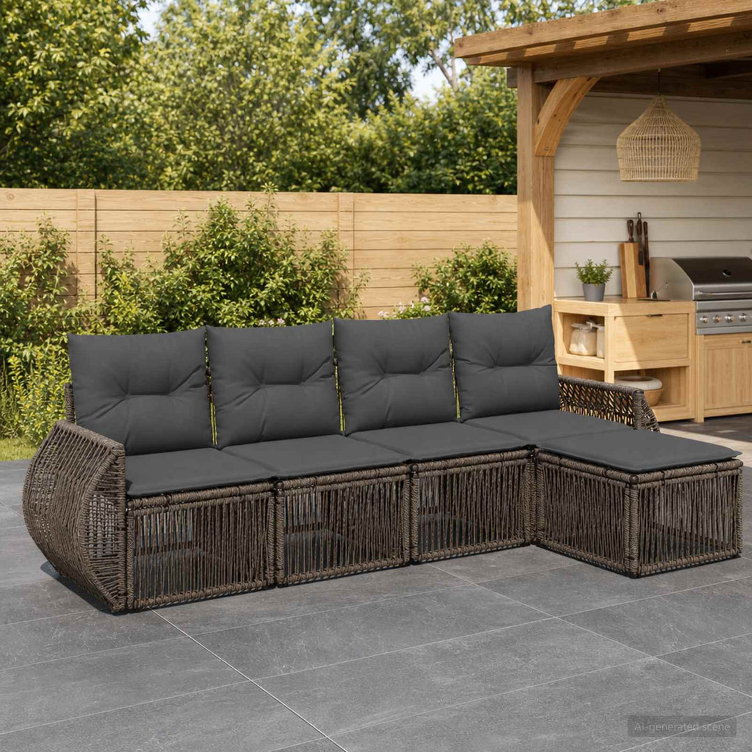 Havesofa Sæt 5 stk. Grå og Mørkegrå polyrattan