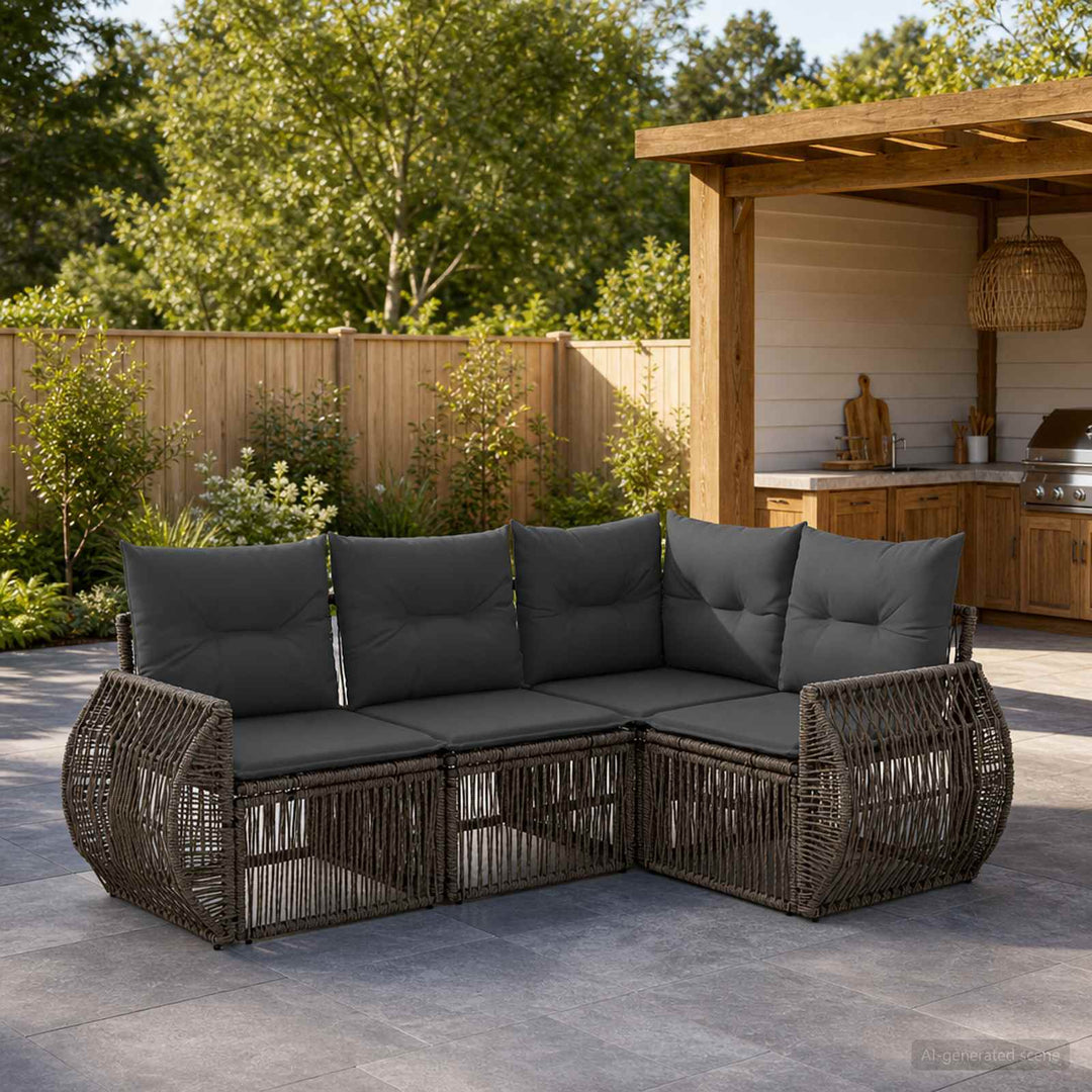 Havesofa Sæt 4 stk. Grå og Mørkegrå polyrattan