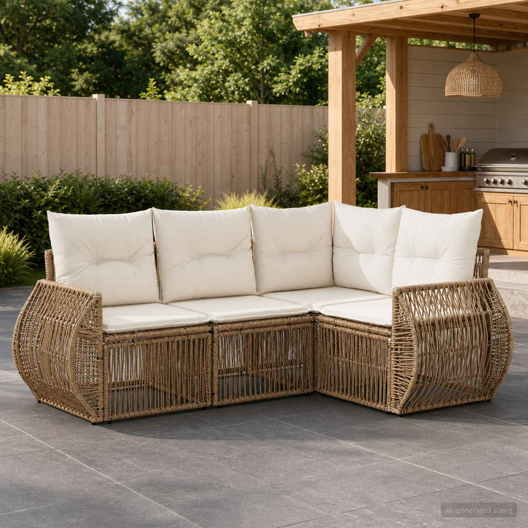 Havesofa Sæt 4 stk. Beige og cremehvid polyrattan