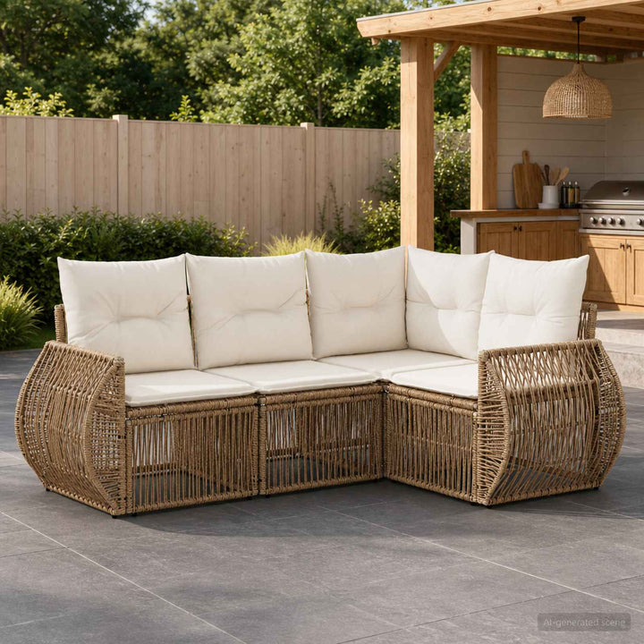 Havesofa Sæt 4 stk. Beige og cremehvid polyrattan