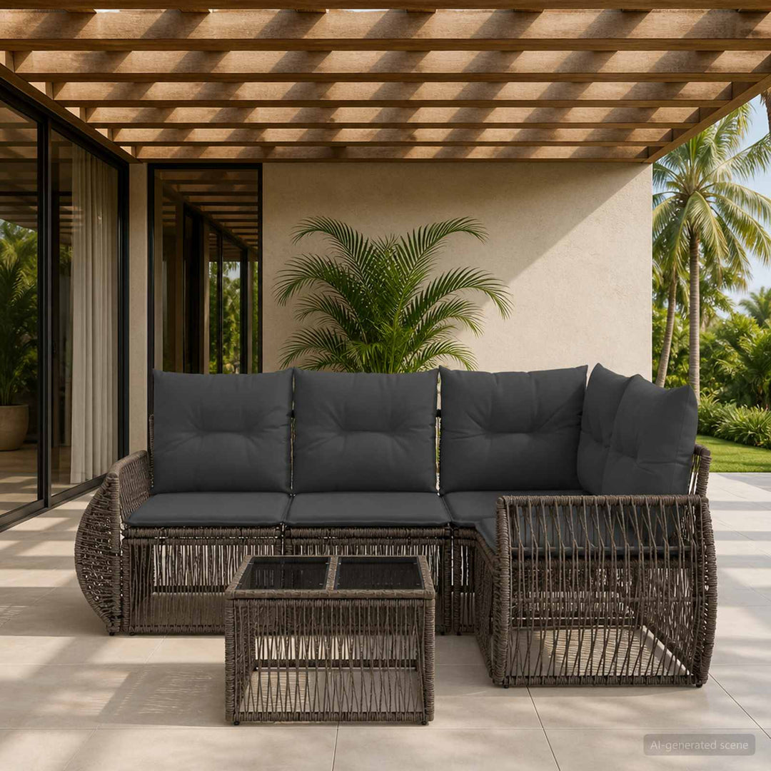 Havesofa Sæt 5 stk. Grå og Mørkegrå polyrattan