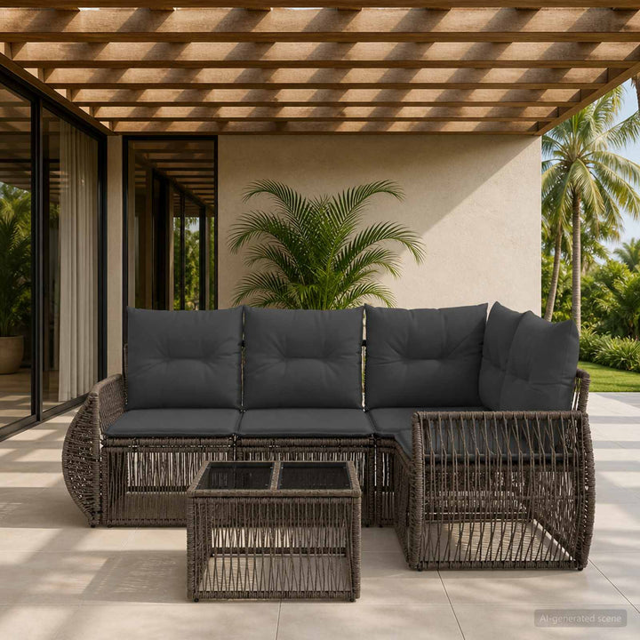 Havesofa Sæt 5 stk. Grå og Mørkegrå polyrattan