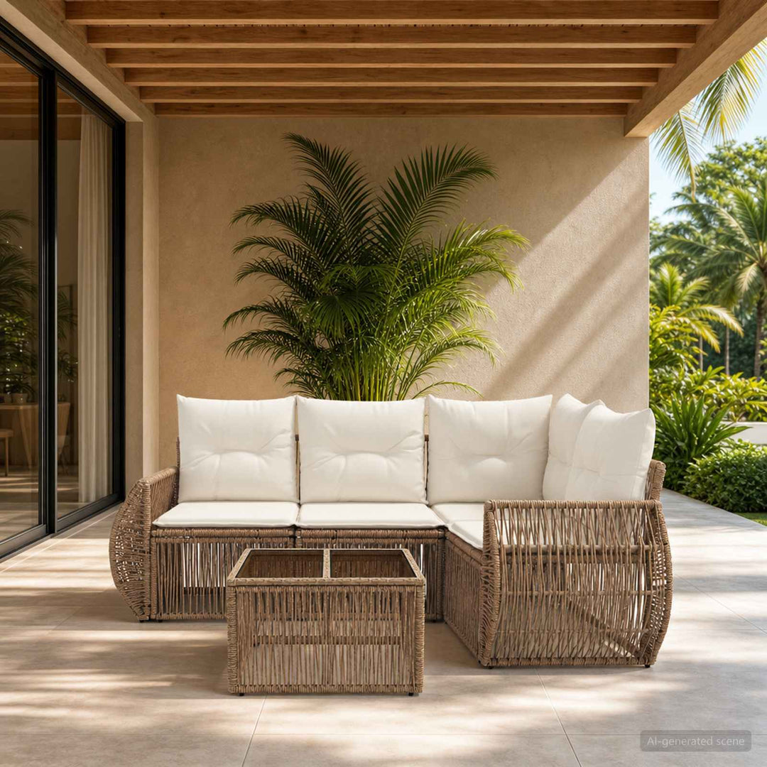 Havesofa Sæt 5 stk. Beige og cremehvid polyrattan