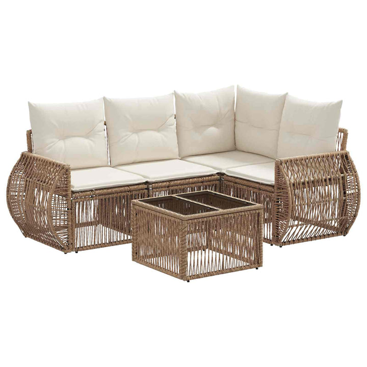 Havesofa Sæt 5 stk. Beige og cremehvid polyrattan
