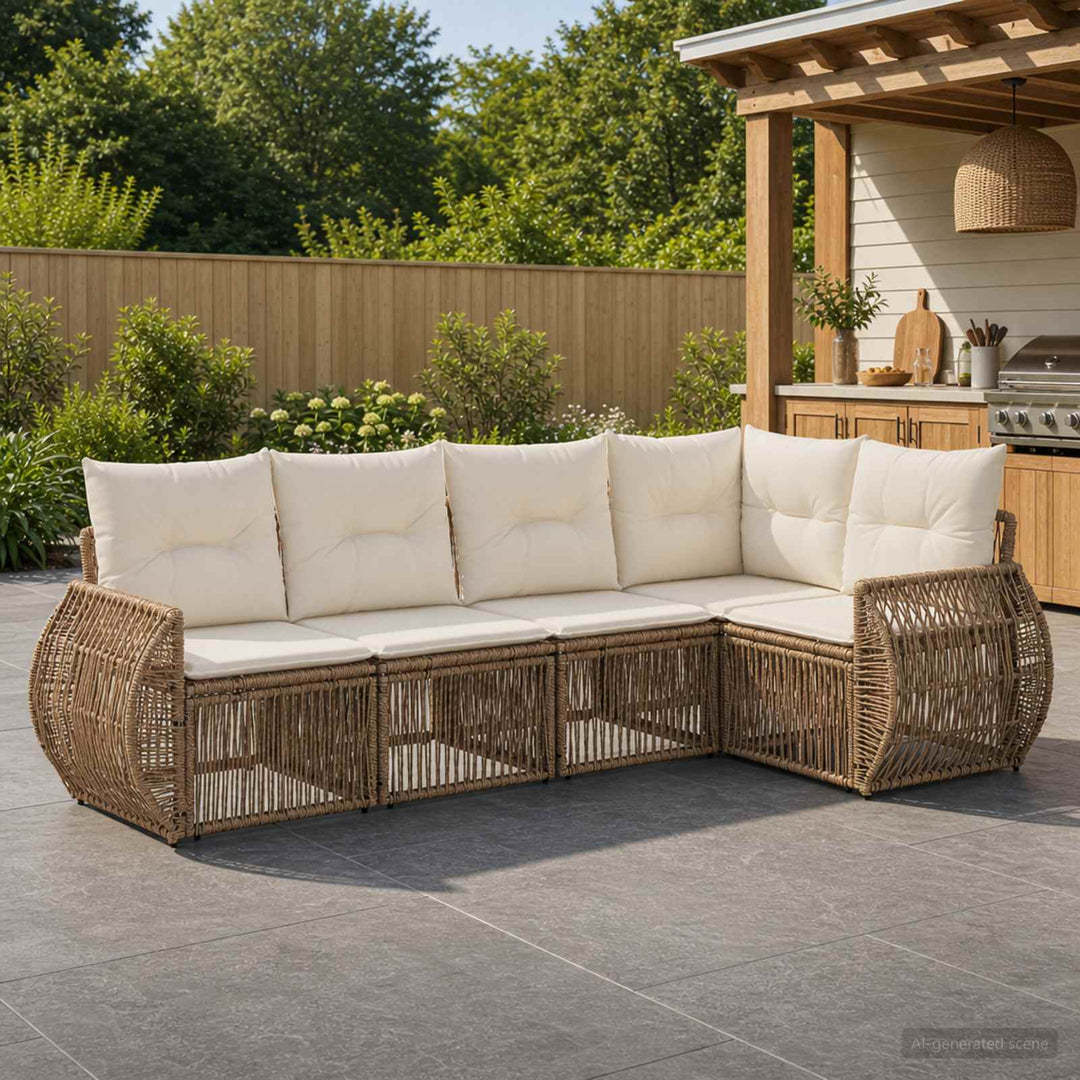 Havesofa Sæt 5 stk. Beige og cremehvid polyrattan