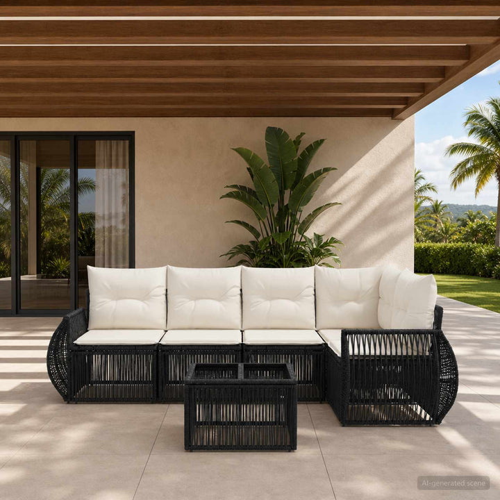 Havesofa Sæt 6 stk. Sort og Cremehvid polyrattan