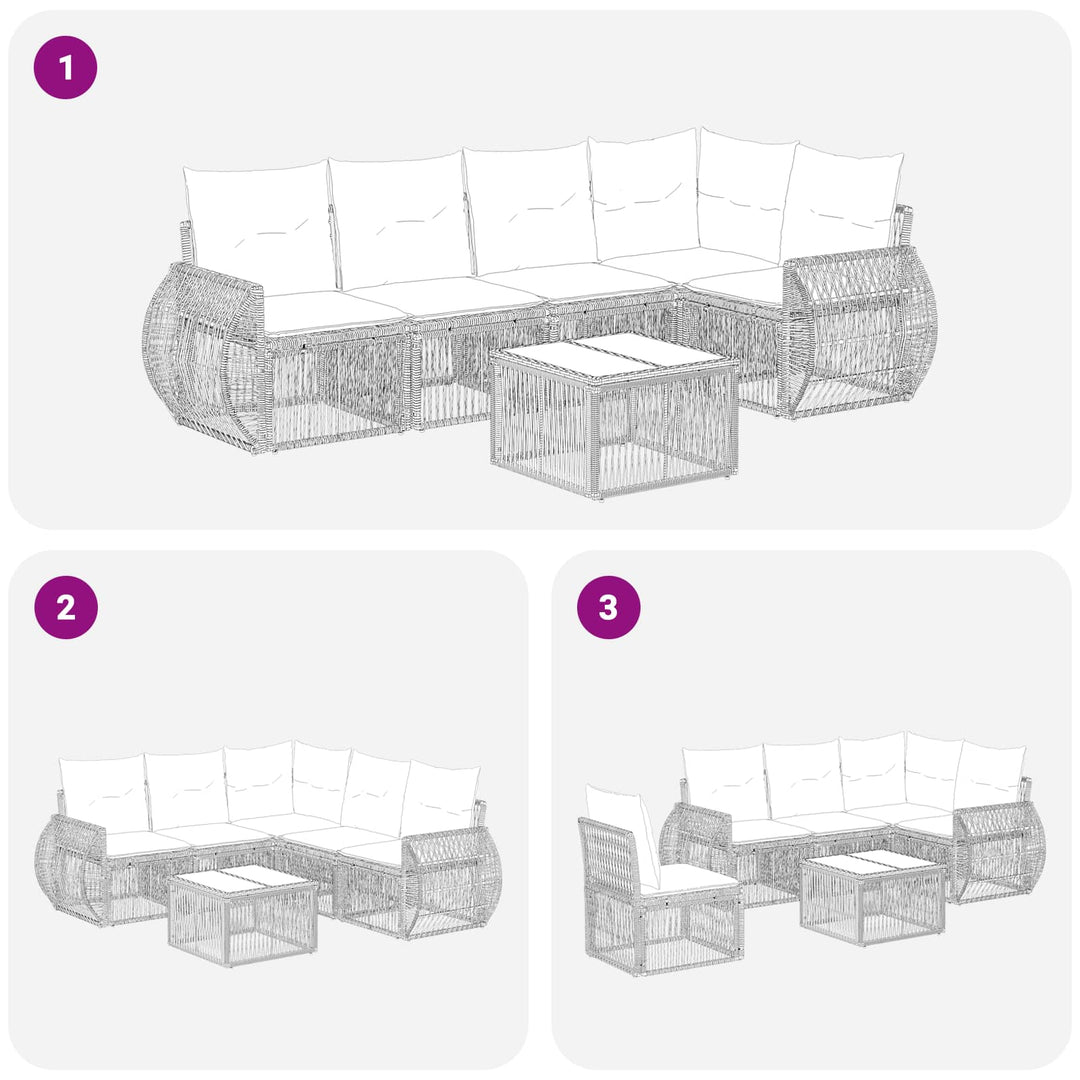 Havesofa Sæt 6 stk. Sort og Cremehvid polyrattan