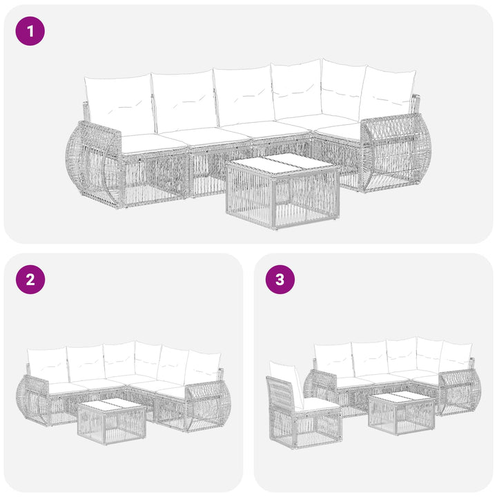 Havesofa Sæt 6 stk. Grå og Mørkegrå polyrattan