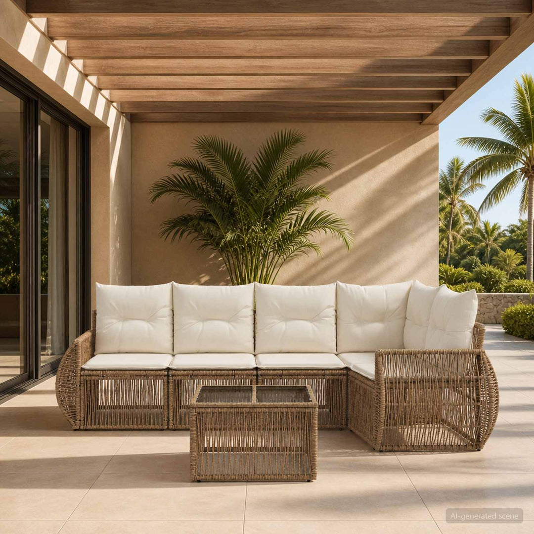 Havesofa Sæt 6 stk. Beige og cremehvid polyrattan