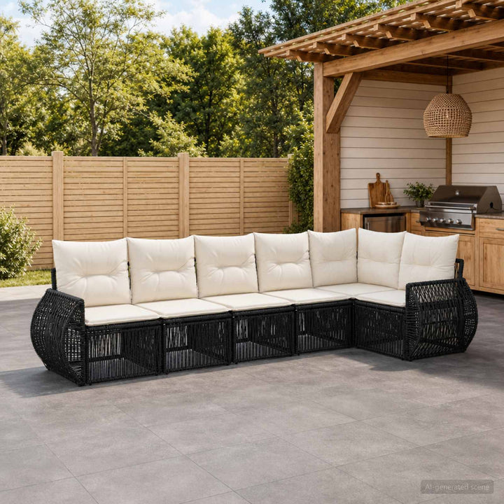 Havesofa Sæt 6 stk. Sort og Cremehvid polyrattan