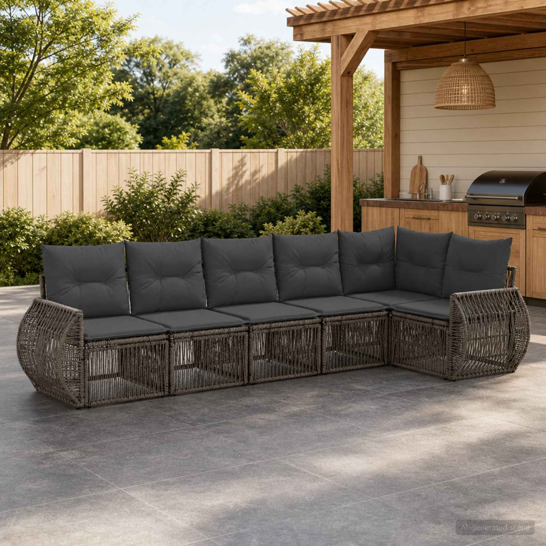 Havesofa Sæt 6 stk. Grå og Mørkegrå polyrattan