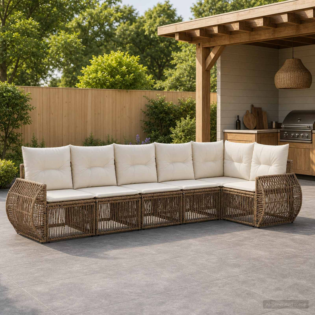 Havesofa Sæt 6 stk. Beige og cremehvid polyrattan