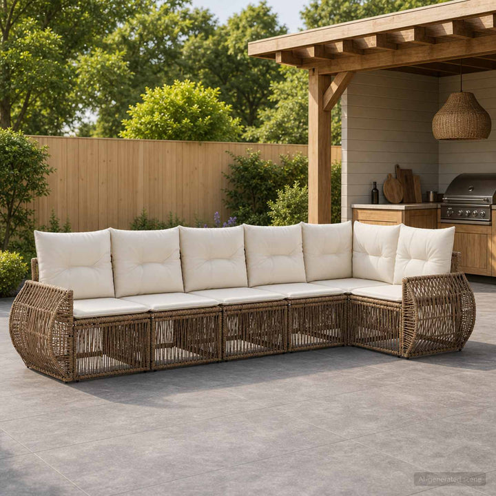Havesofa Sæt 6 stk. Beige og cremehvid polyrattan