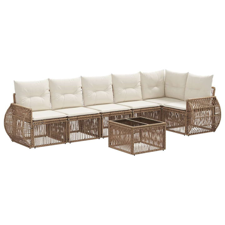 Havesofa Sæt 7 stk. Beige og cremehvid polyrattan