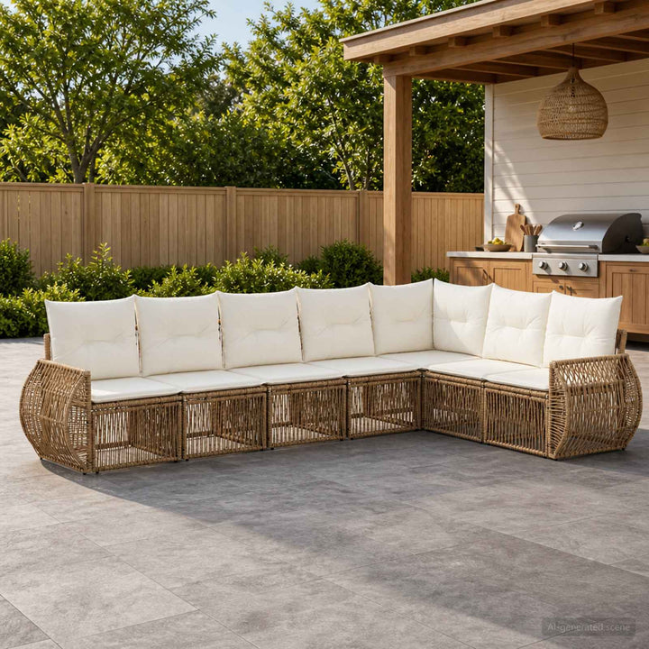 Havesofa Sæt 7 stk. Beige og cremehvid polyrattan