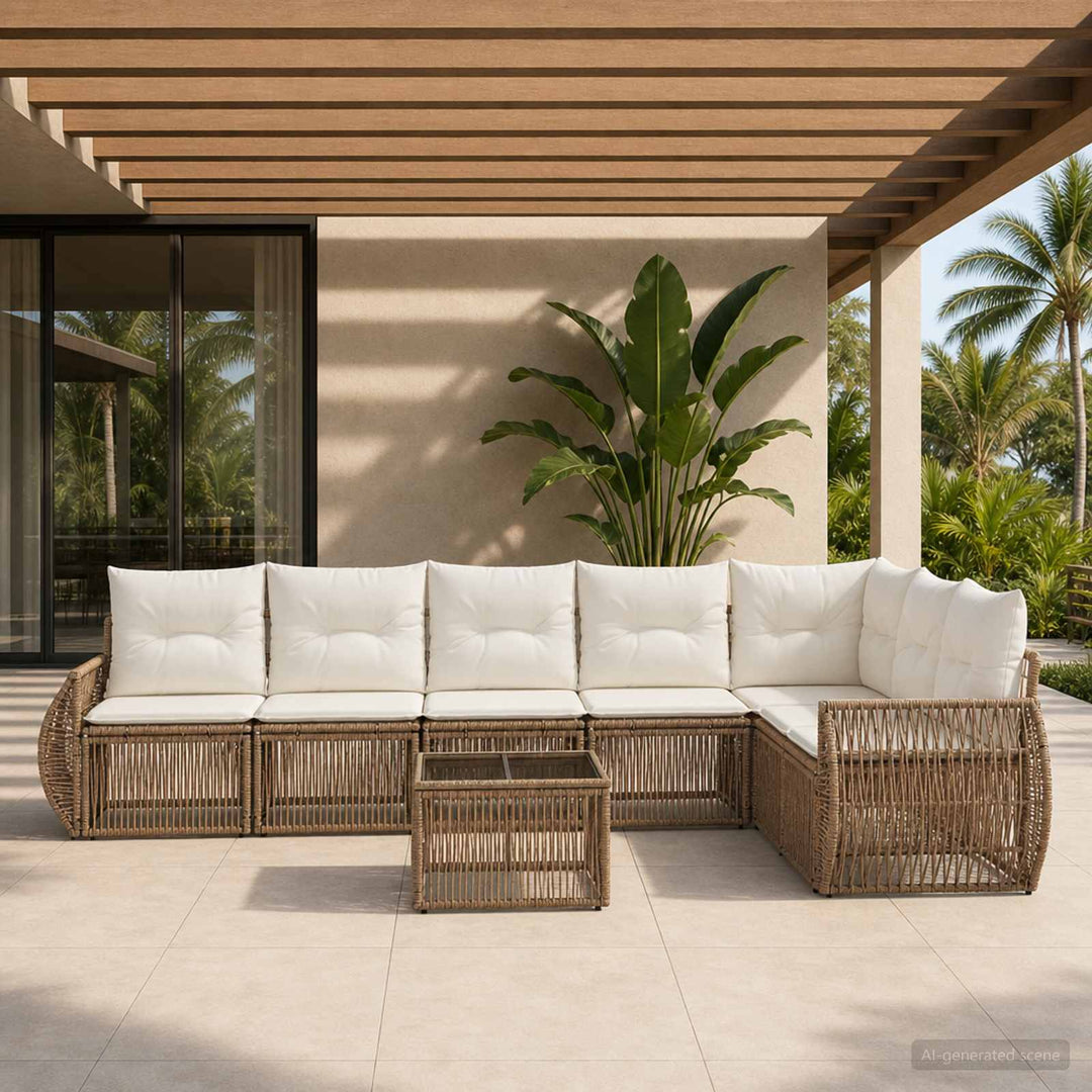 Havesofa Sæt 8 stk. Beige og cremehvid polyrattan