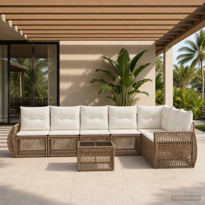 Havesofa Sæt 8 stk. Beige og cremehvid polyrattan