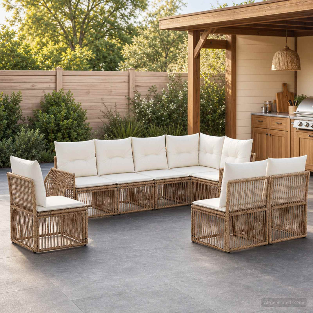 Havesofa Sæt 8 stk. Beige og cremehvid polyrattan