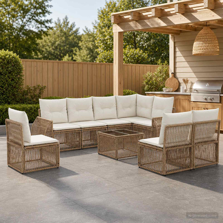 Havesofa Sæt 9 stk. Beige og cremehvid polyrattan
