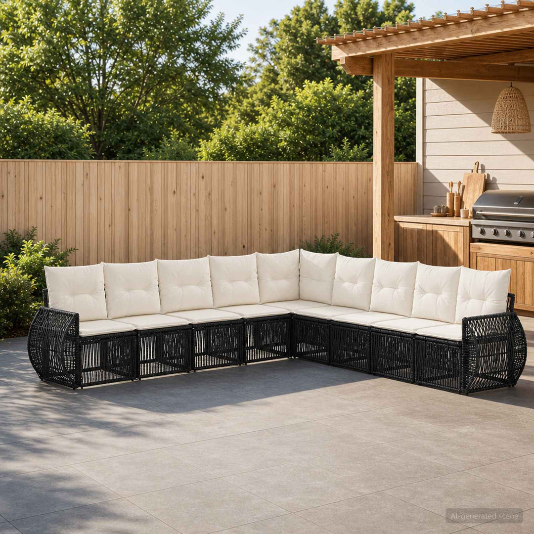 Havesofa Sæt 9 stk. Sort og Cremehvid polyrattan