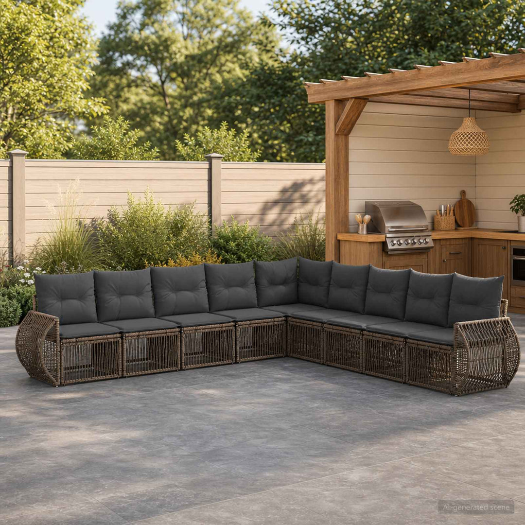 Havesofa Sæt 9 stk. Grå og Mørkegrå polyrattan