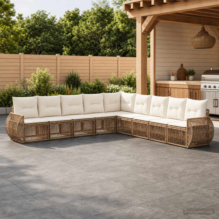 Havesofa Sæt 9 stk. Beige og cremehvid polyrattan