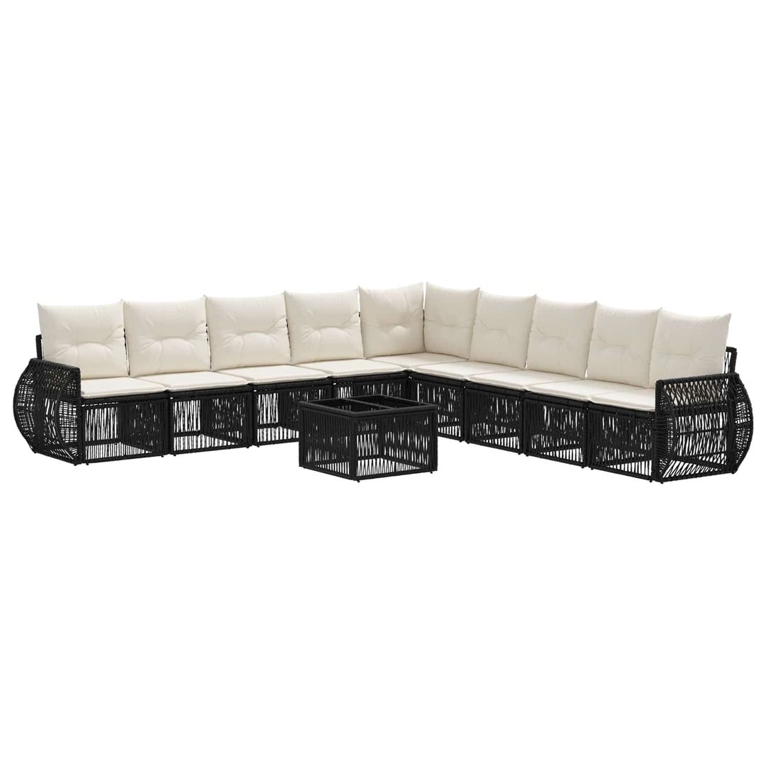 Havesofa Sæt 10 stk. Sort og Cremehvid polyrattan