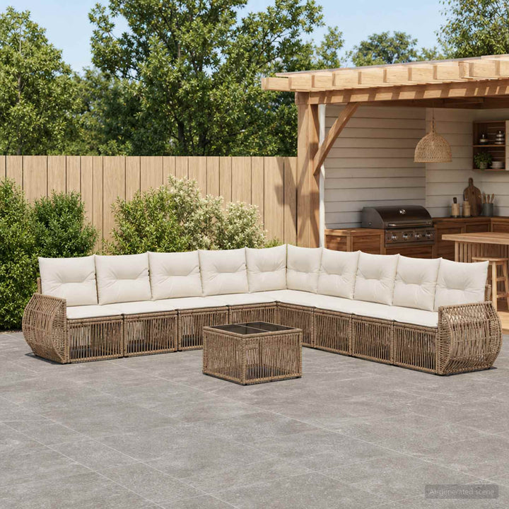 Havesofa Sæt 10 stk. Beige og cremehvid polyrattan