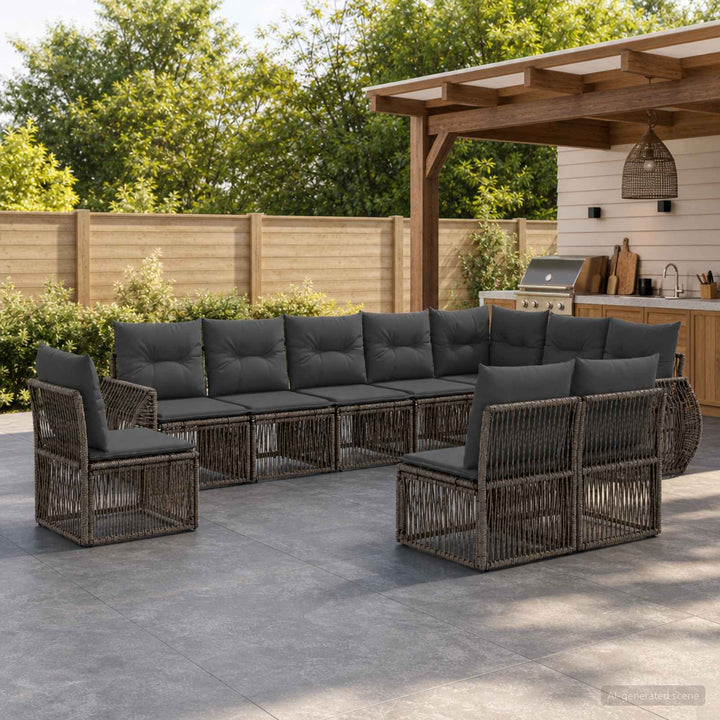 Havesofa Sæt 10 stk. Grå og Mørkegrå polyrattan